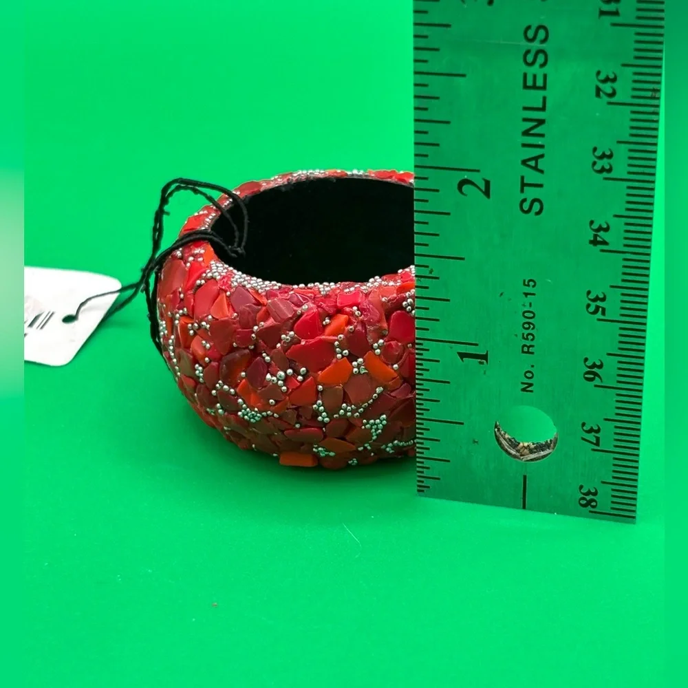 NWT Pier 1 Imports Red Mosaic Coral Rocks Napkin Rings Set Of 8
